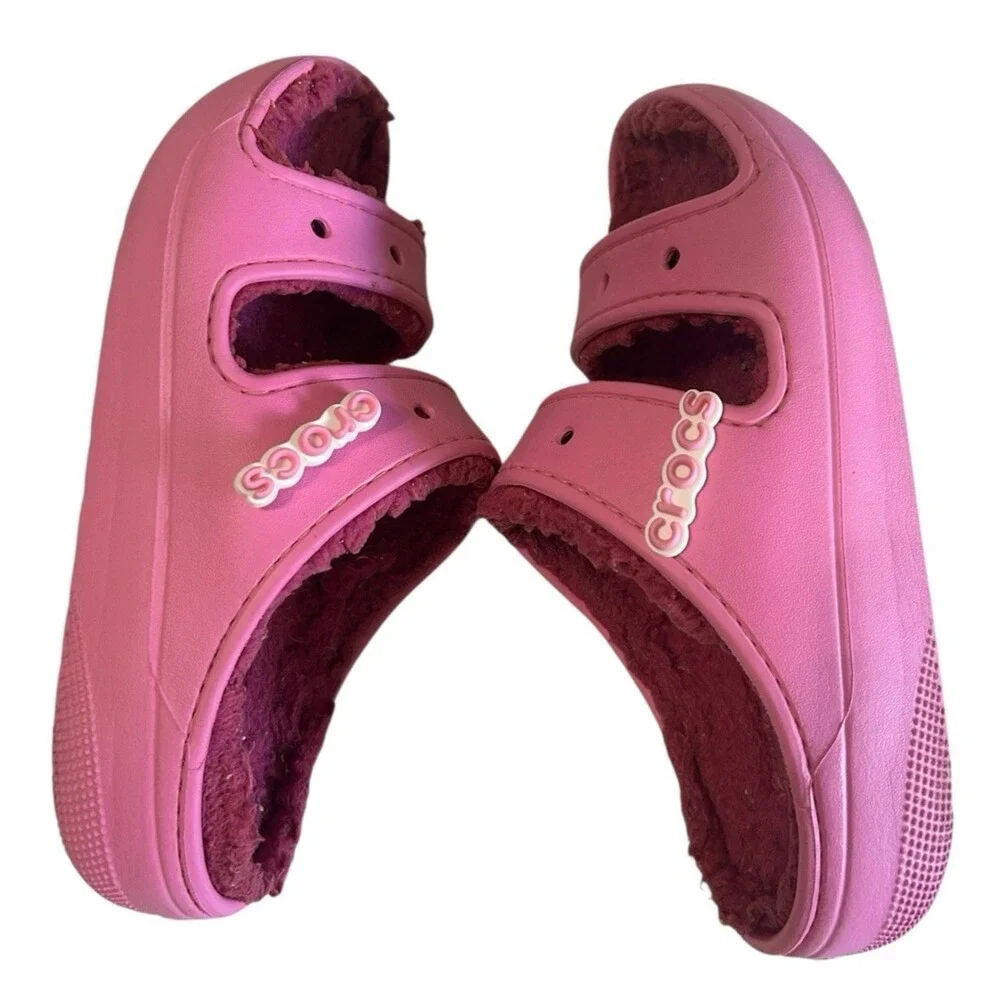 Crocs Saweetie Cozzzy Classic Womens 6 Pink Sherpa Lined Slip-On  Slides Sandals - Picture 9 of 11